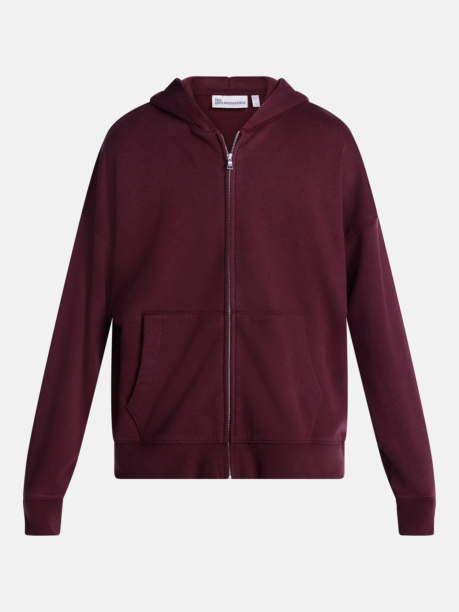No Boundaries Boxy Oversized Fit Fleece Zip Hoodie Sweatshirt with Long Sleeves, Men's XS-4XLT