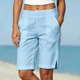thumbnail image 2 of Ihhxva Cotton Beach Shorts for Women Elastic Waist Solid Color Adjustable with Pockets Stretchable Summer Exterior Pocket High Bermuda Style Casual Workout Lounge S-2XL, 2 of 9