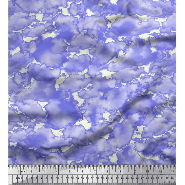 Soimoi polyester Crepe Fabric Cloud Nature Print Fabric by the Yard 52 Inch Wide