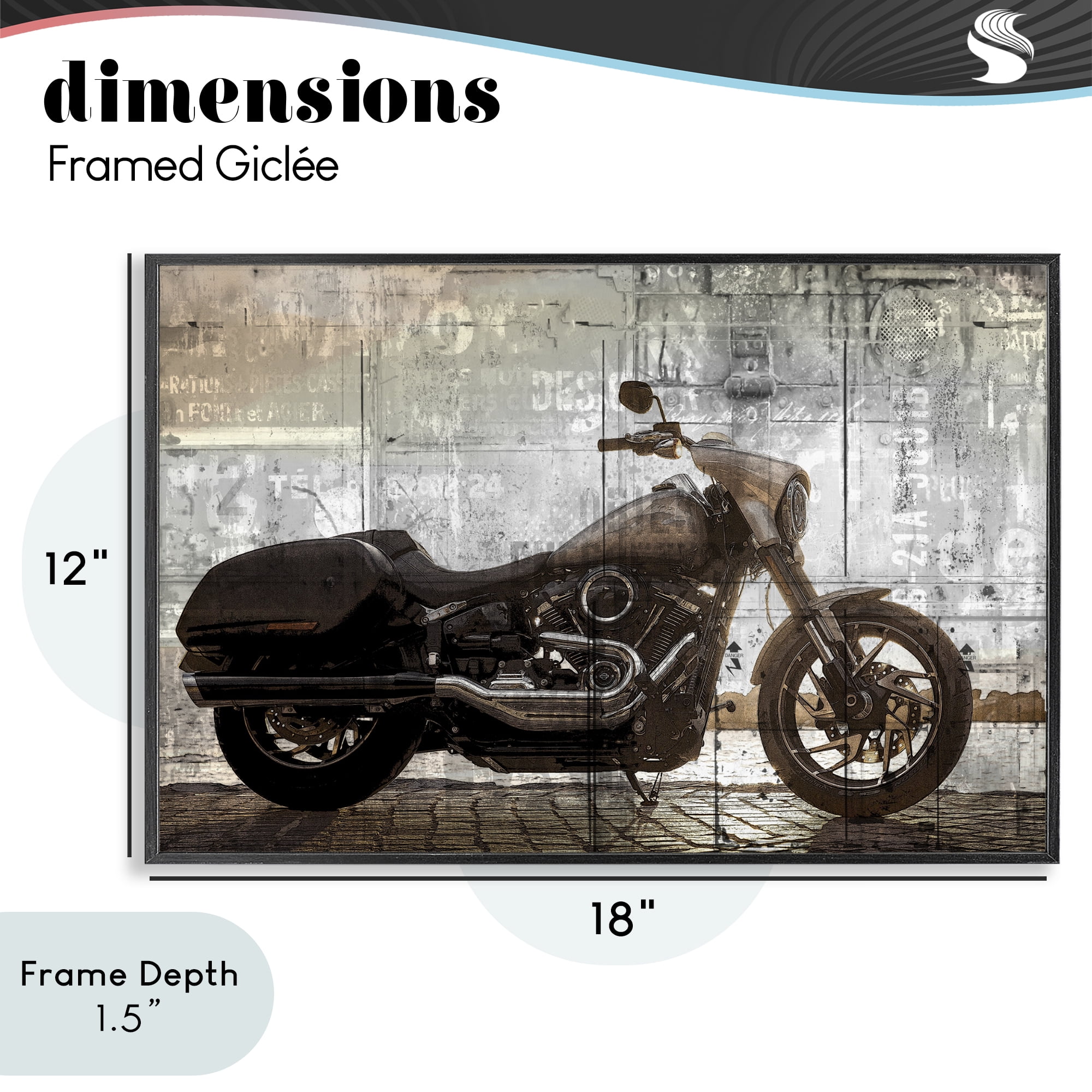 Stupell Industries Sunset Ride Motorcycle Black Framed Giclee Art, design by Kim Allen