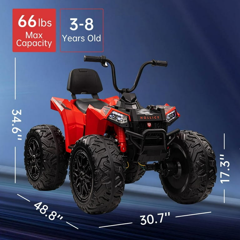 Towallmark Kids Ride on Atv Quad 4 Wheeler 24 Volt Ride on Toys W 4x80W Motor Bluetooth Music LED Light for Boys Girls Gift Red Walmart