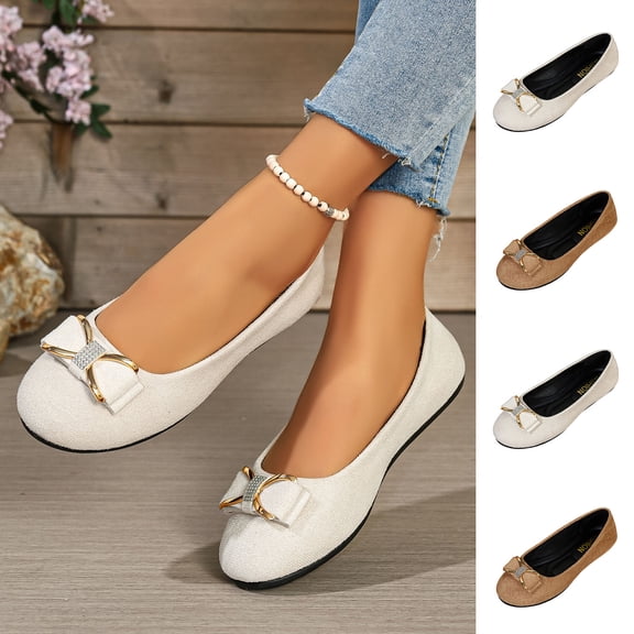 Zedker Womens Ballet Flats Shoes Point Toe Shoes Comfortable Dressy Slip On Casual Flats with Bow for Women Beige 36