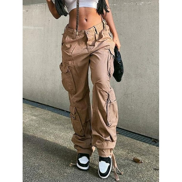 Vintage Cargo Pants Baggy Jeans Women Fashion 90s Streetwear Pockets Wide  Leg High Waist Straight Y2k Denim Trousers Overalls-yujia