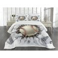 thumbnail image 3 of Ambesonne Sports Quilted Bedspread Set 3 Pcs, Baseball Wall Concrete, King Size, Ivory Pale Grey Orange, 3 of 5