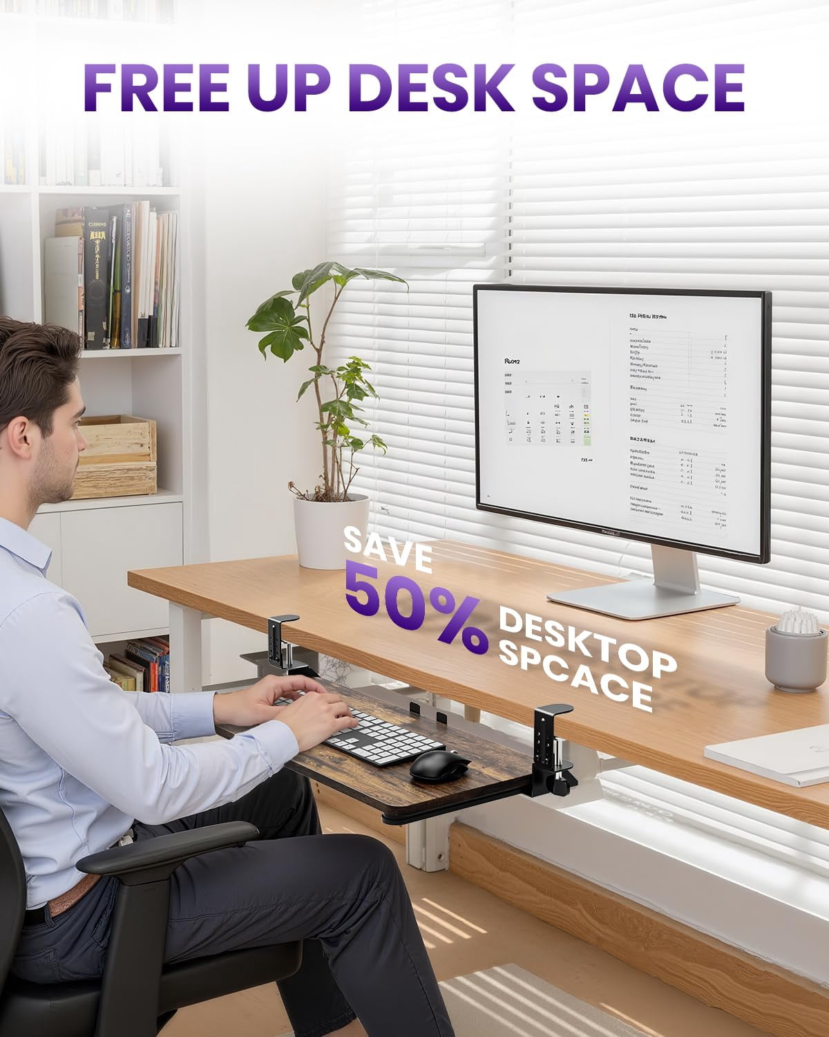 Tray Under Desk  Pull Out With Adjustable C-clamp 25.6 (31.5 Including Clamps) X 11.8 Inch Slide Computer Drawer Mouse For Typing Large & Rustic Brown