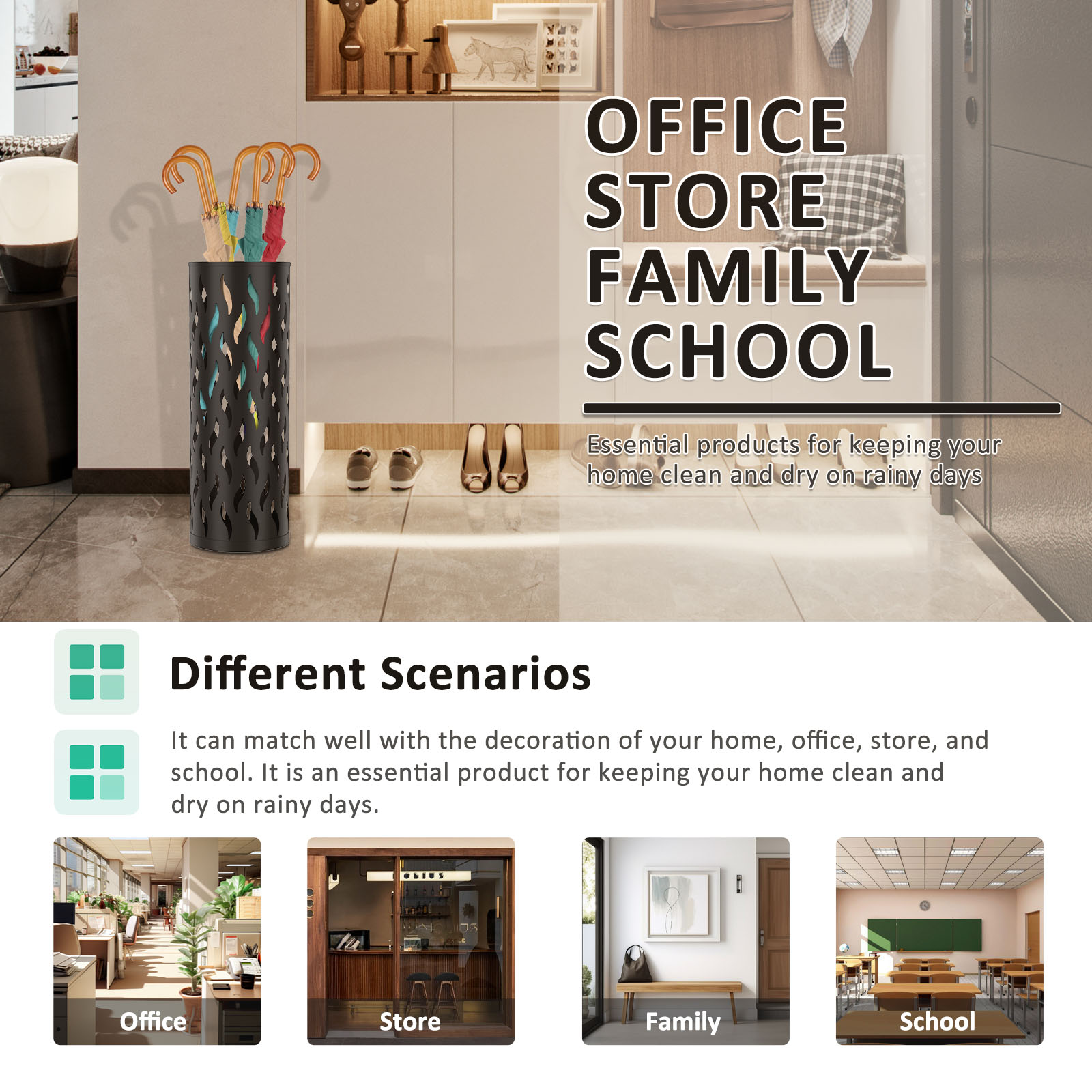 Umbrella Stand Metal Umbrella Holder Hollowed Umbrella Rack Freestanding Umbrella Stand Rack Practical Umbrella Organizer Indoor Umbrella Storage Rack for Home Entryway