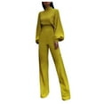 thumbnail image 2 of SMihono Pantalon en Lin pour Femmes Mode Grande Taille Décontracté Ample Manches Longues Col Haut Halter Décontracté Combinaison Pantalon Large pour Femmes, jusqu'à 65% de Réduction!, 2 of 9