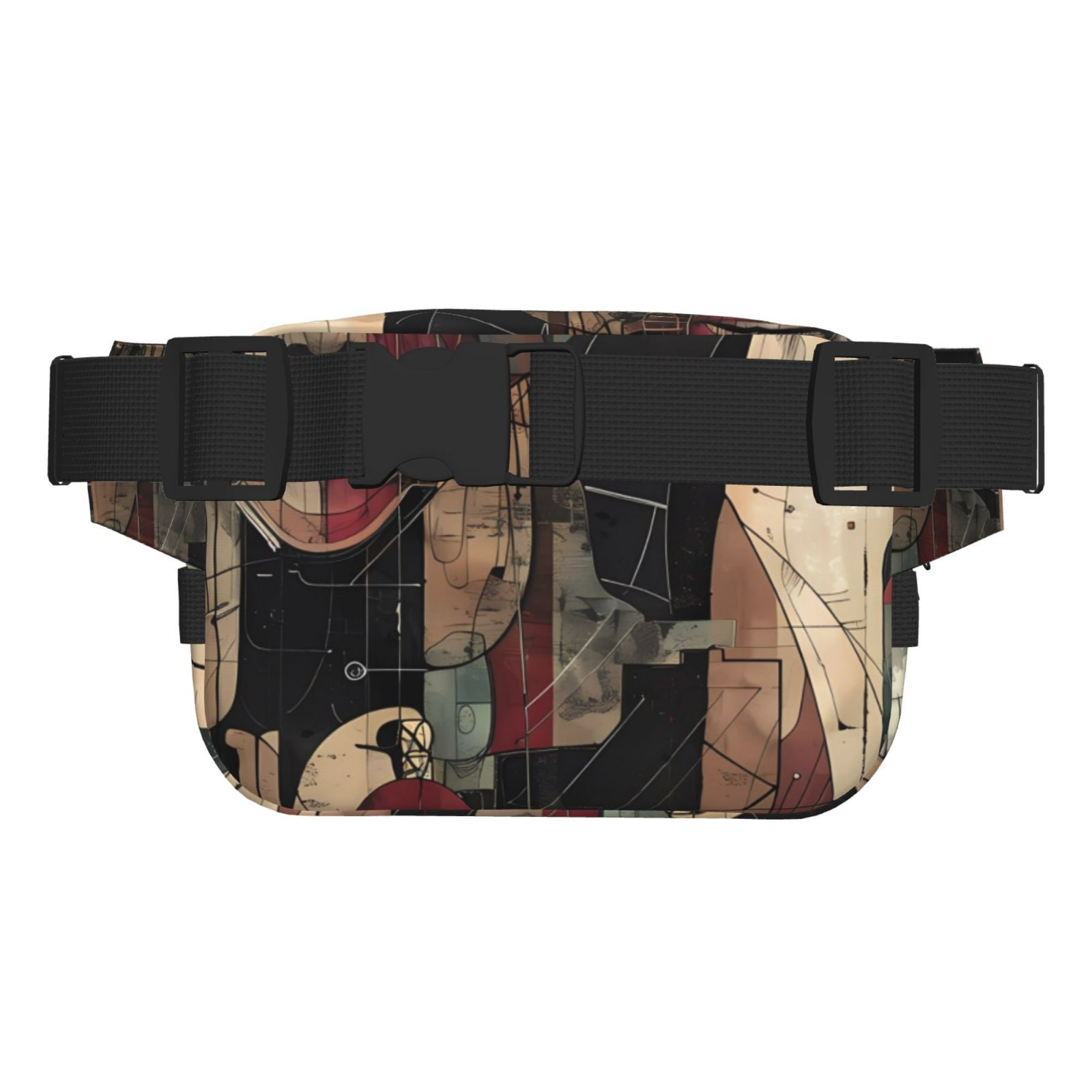 Picia Abstract Geometric Faces Print Square Double-Layer Waist Bag Mini Adjustable Waist Belt Bag Exercise Running Travel Hiking