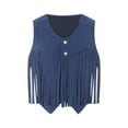 thumbnail image 1 of Faithtur Gilet en Daim à Franges pour Femmes Couleur Unie Bouton avant Sans Manches Veste Courte Hippie Rétro, 1 of 9