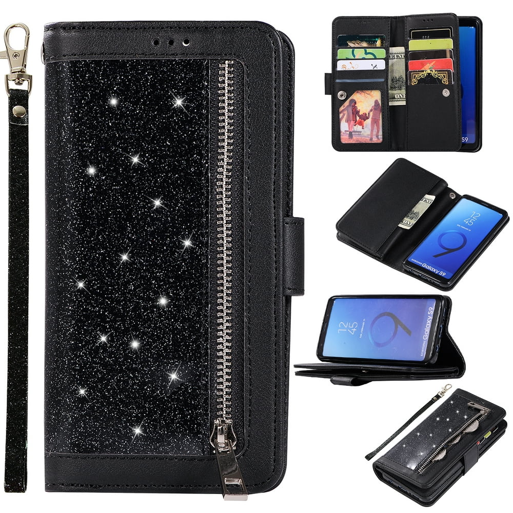 Zipper Wallet Case For Samsung Galaxy S9 Phone Allytech Bling Glitter Leather Case With 9 8748