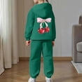 thumbnail image 4 of BUWTTED Girls Activewear Jogger Sets - 2 Piece Cherry Print Graphic Pullover Hoodie Sweatshirt Sweatpants Sweatsuit Outfits Dark Green 6-7 Y, 4 of 7