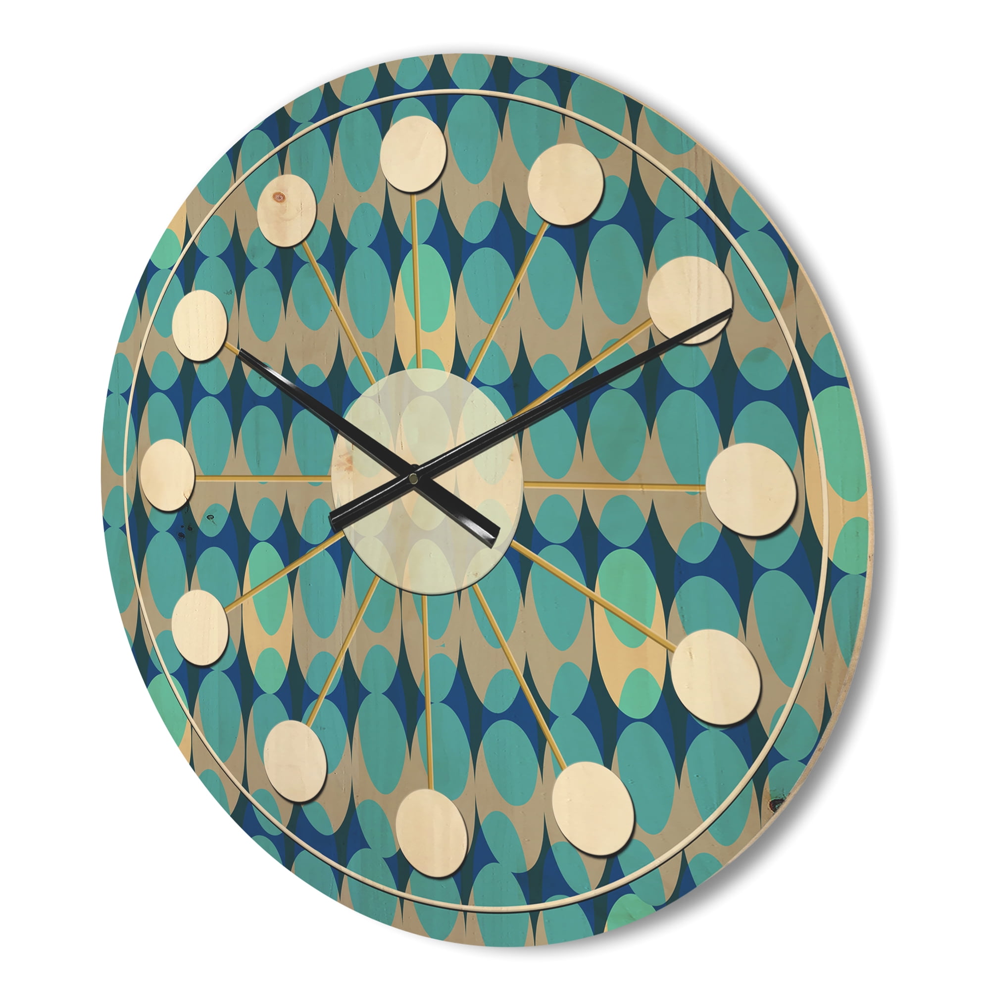 Designart 'Abstract Retro Design XV' Mid-Century Modern Wood Wall Clock