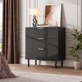 thumbnail image 3 of Negra fluted 3-cajón de anchura wood chest of cajones moderno almacenamiento con metal legs & anti-tipping device para dormitorio & sala de estar, 3 of 6