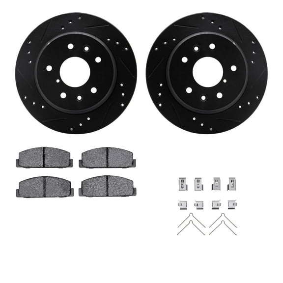 Dynamic Friction Company Rear Brake Rotors-Drilled and Slotted-Black with 5000 Advanced Brake Pads includes Hardware 8512-80008