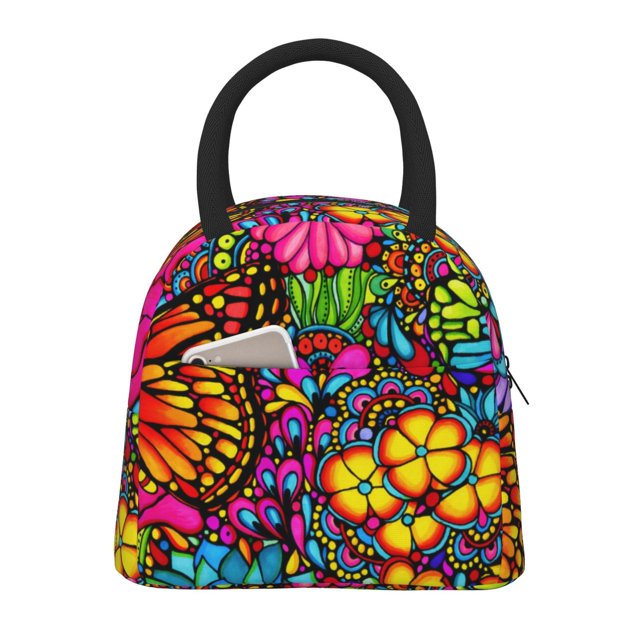 Balery Butterfly Garden Bolsa de Almuerzo para Mujeres, Caja de Almuerzo, Bolsa de Almuerzo Pequeña Impermeable, Tote de Almuerzo Reutilizable con Gran Capacidad