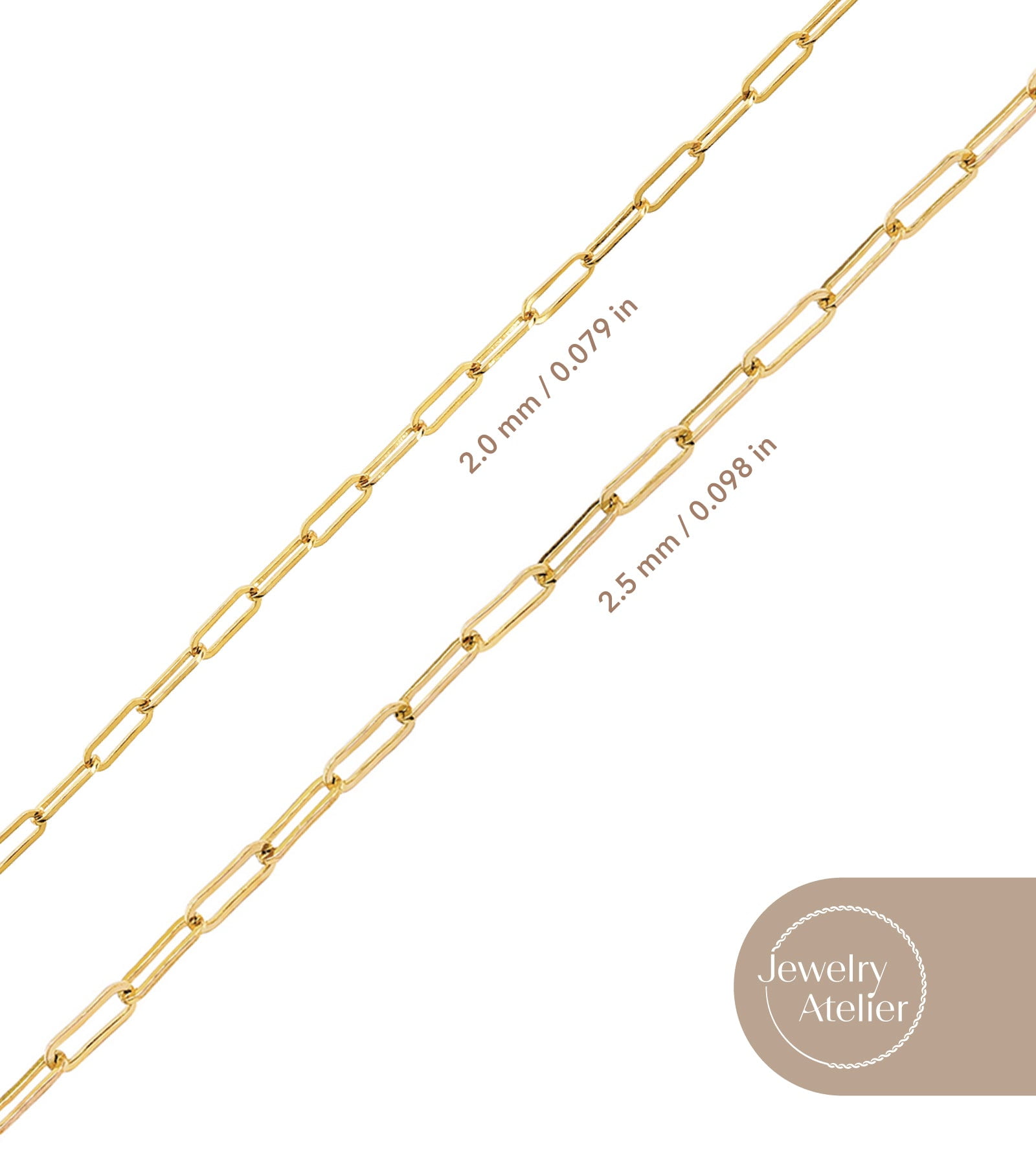 Jewelry Atelier Gold Chain Necklace Collection - 14K Solid Yellow Gold Filled Paper Clip Link Chain Necklaces for Women and Men with Different Sizes (2.0mm, 2.5mm)