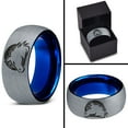 thumbnail image 4 of Tungsten Horse Horses Equestrian Equine Equidae Band Ring 8mm Men Women Comfort Fit Blue Dome Brushed Gray Polished, 4 of 4