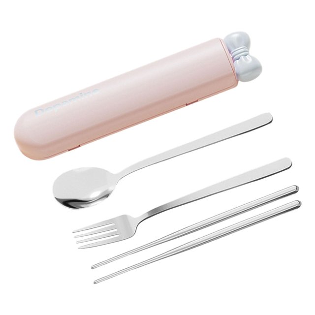 Siruishop Spoon Chopsticks Set Flatware with Case ,Gadgets, Travel Utensils ,Portable Cutlery Set for Daily Use Kitchen Camping Student Pink 4 Pieces