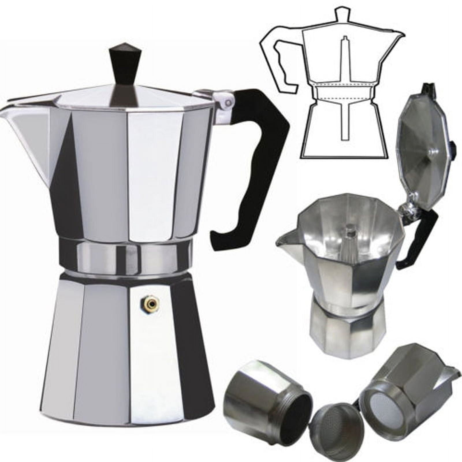 J&V Textiles Stovetop Espresso and Coffee Maker, Moka Pot for Classic Italian and Cuban Café Brewing, Cafeteria