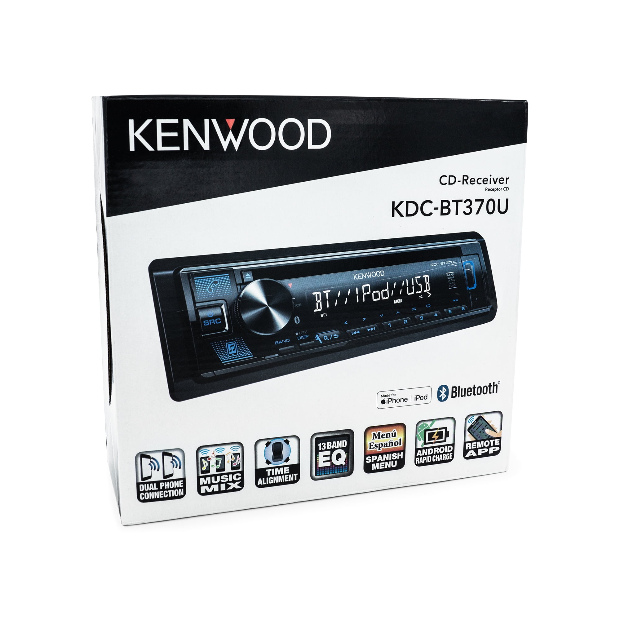 KENWOOD KDC-BT370U CD Car Stereo Receiver with Bluetooth, AM/FM Radio, Front High Power USB KENWOOD KDC-BT370U CD Car Stereo Receiver with Bluetooth, AM/FM Radio, Front High Power USB