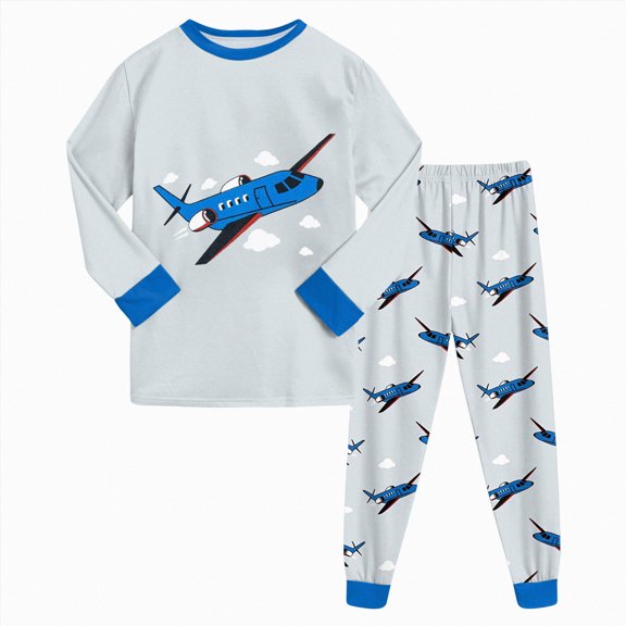 UAYOTSE Boys Long Sleeve Pajama Set Fun Vehicle Dinosaur Print 2 Piece Sleepwear for Kids Sleepers Size 4-5 Years