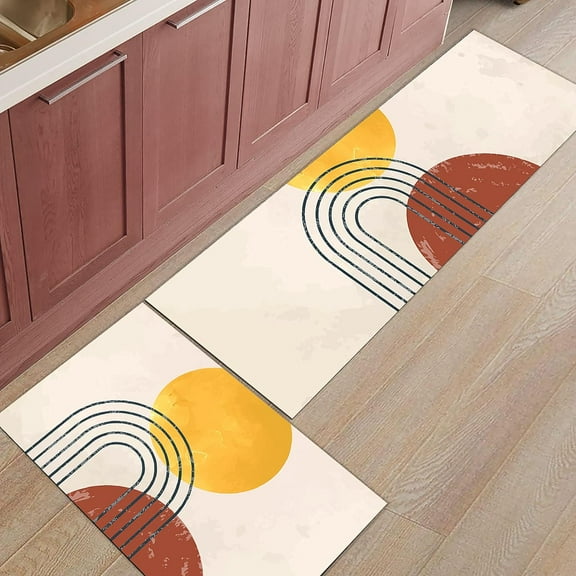 Washable Kitchen Rugs Cushioned Floor Mat, Mid-Century, Waterproof Non-Slip Kitchen Rugs and Mats, Anti Fatigue Comfort Standing Mat Runner Carpet for Kitchen/Sink/Laundry, Modern Abstract Art