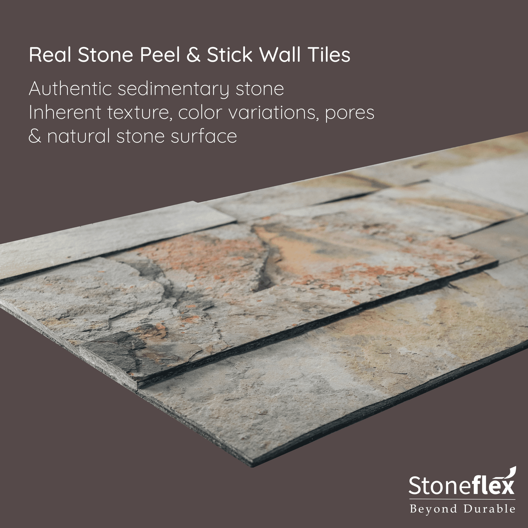 Indian Autumn - Self-Adhesive 3D Peel & Stick Stacked Natural Stone Tiles [Pack of 10]