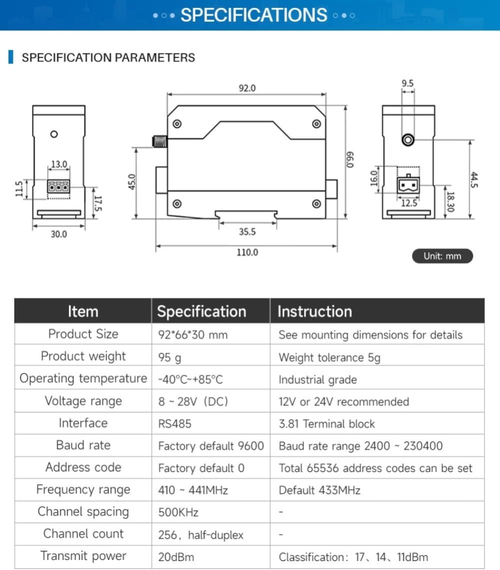 433MHz Wireless Digital Radio E95-DTU(433C20-485) 20dbm 6KM Modbus Watchdog Din Rail Unlimited High-Speed Transmission Relay Networking