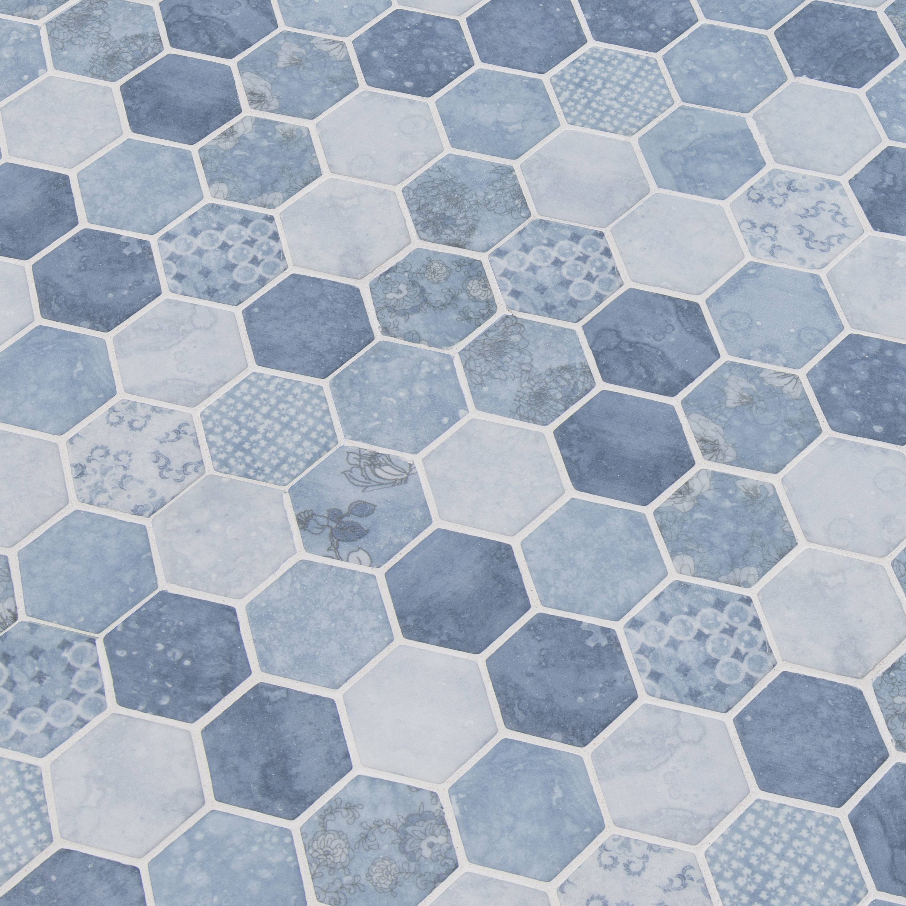 Vista Azul Hexagon 12 in. x 12 in. x 6 mm Glass Mesh-Mounted Mosaic Tile (14.7 sq. ft. / case)