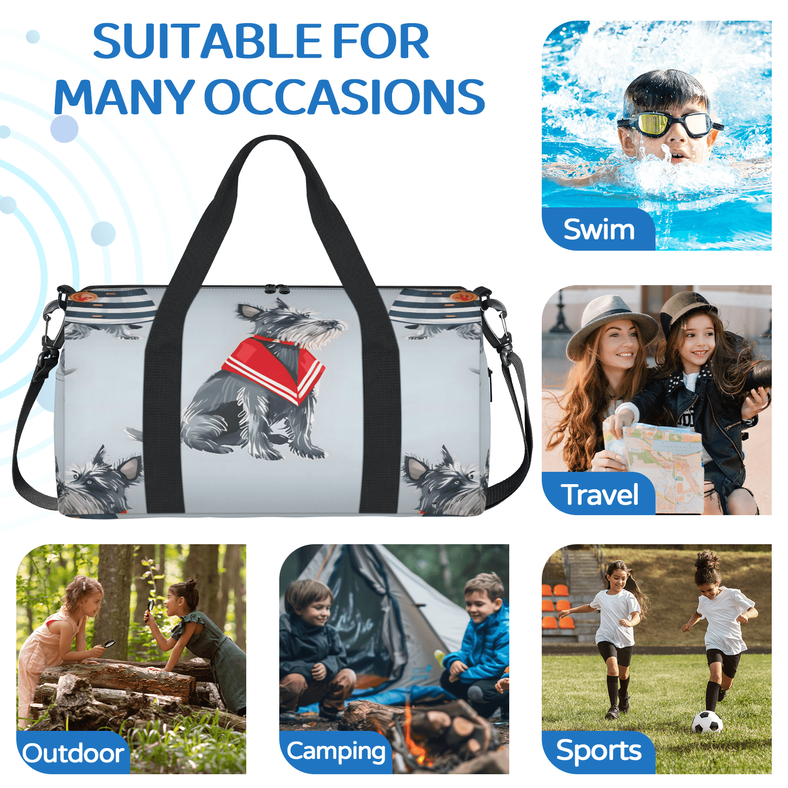 Herdesigns Cute Dog Scottish Terrier Gym Bag for Women, Duffle Bag for Travel Sport, Lightweight Waterproof Carry on Weekender Overnight Dance Yoga Workout Bags