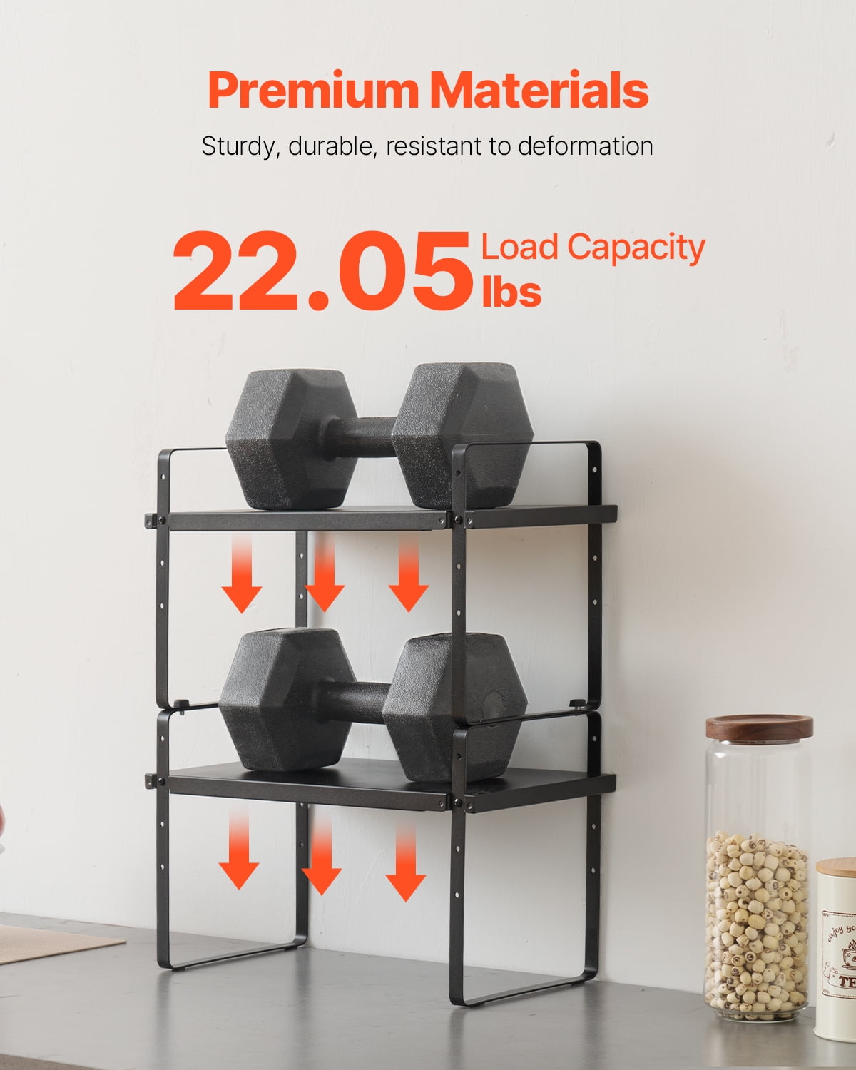 VEVOR Adjustable Kitchen Cabinet Shelf Organizer, Expandable 2 Tier Cabinet Shelf, Stackable Countertop Organizers and Storage Shelf Risers, Pantry Organizers for Kitchen Bathroom Office, Black
