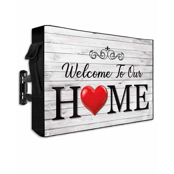 Welcome to Outdoor TV Cover 40 to 43 inch Our Home Retro Grey Wood Grain Farmhouse Waterproof Dustproof TV Covers for Outside with Zipper Remote Control Pocket Flat Screen Protectors