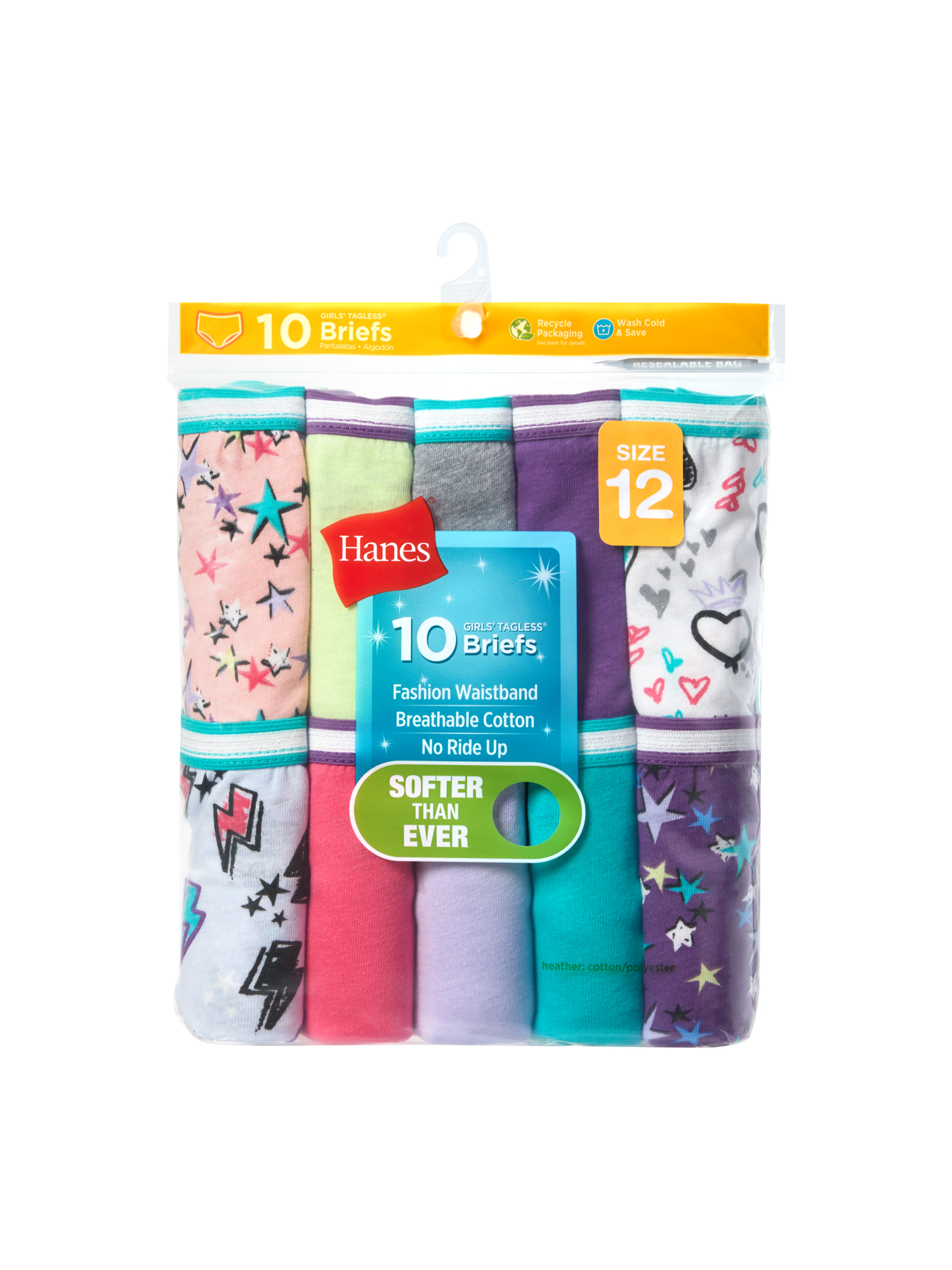 Hanes Girls' Tagless Super Soft Cotton Brief Underwear 10-Pack photo 2