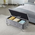 thumbnail image 3 of Storage Ottoman Bench, Upholstered Entryway Bench with Crystal Buttons and Silver Metal Legs, Large Storage Bench for End of Bed, Living Room, Bedroom, Entryway, Gray, 3 of 8