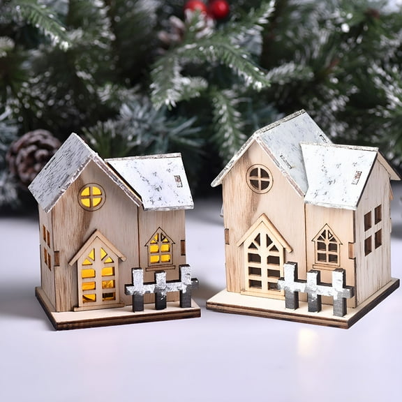 LAMIRO Christmas Wooden House Led Ornament Mini Led Light Xmas Village Farmhouse Christmas Indoor Decor Town Xmas Light-Up Village Scene Decorations
