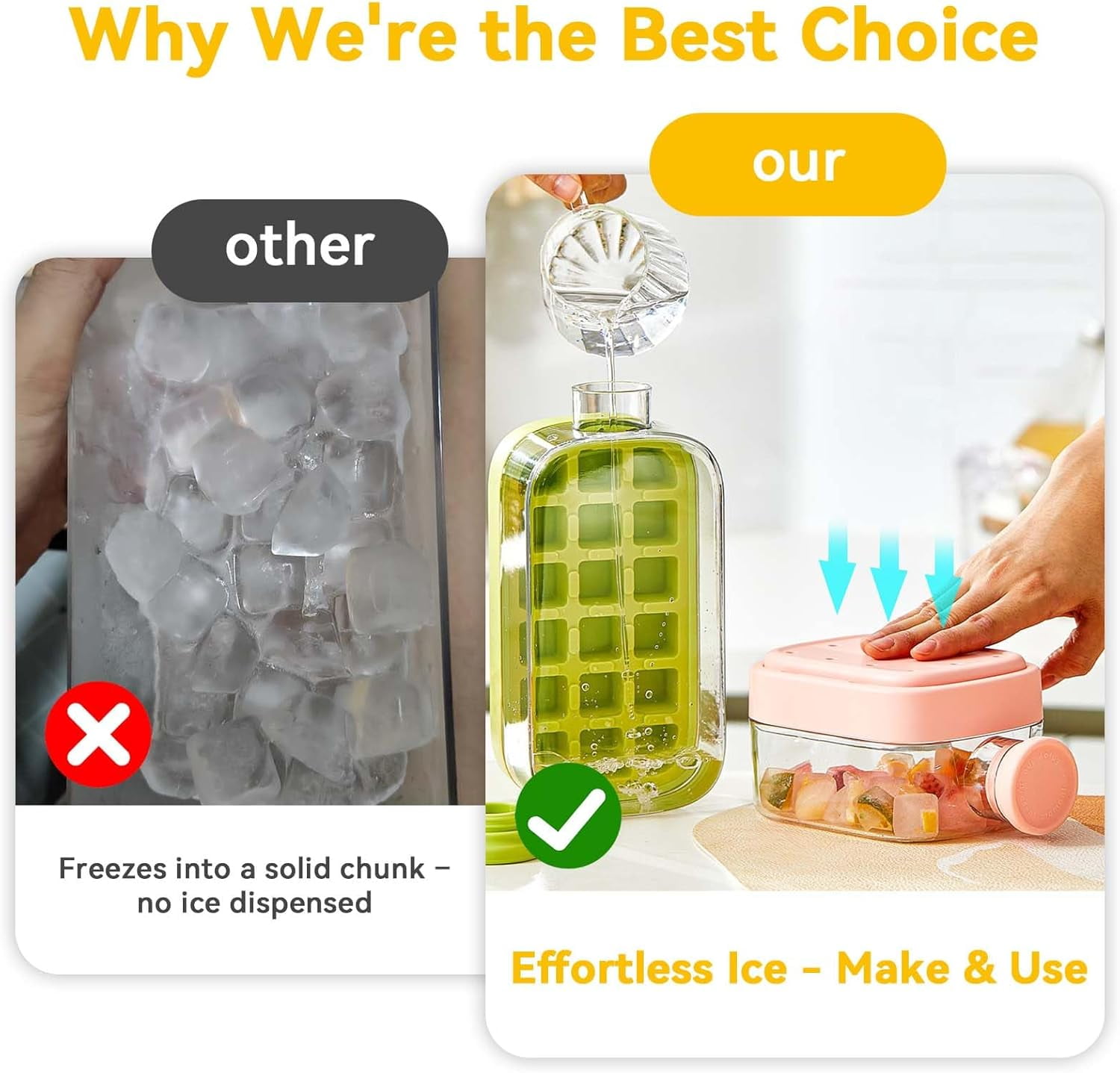 2-in-1 Ice Cube Bottle – Touch-Free Ice Maker with Leak-Proof Water Bottle, Straw & Strap, Portable Silicone Design for Office, Gym & Camping