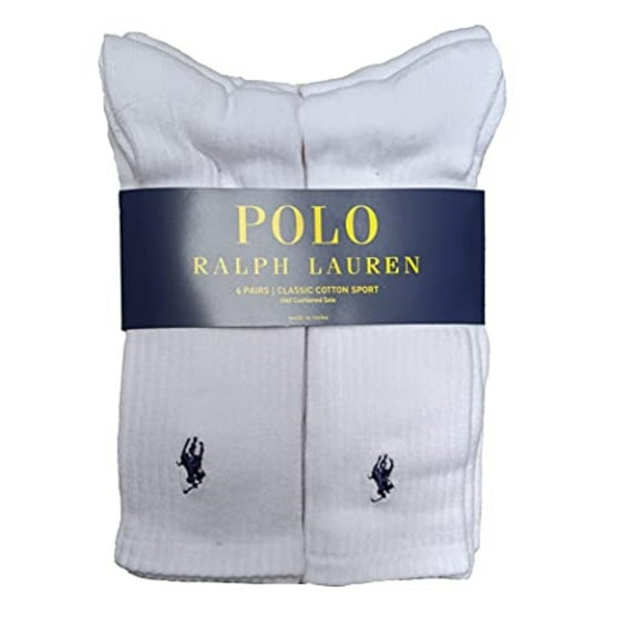 Polo Ralph Lauren Men's Classic Ribbed Crew Socks - 6 Pack White