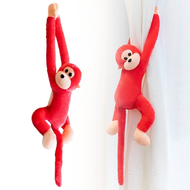 Jouet en Peluche Singe à Longs Bras Coloré avec Rideau et Embrasse, Poupée Singe Suspendue en Peluche Animal en Peluche Cadeaux, Singe Animal en Peluche, Rouge 55cm, 1 Pce