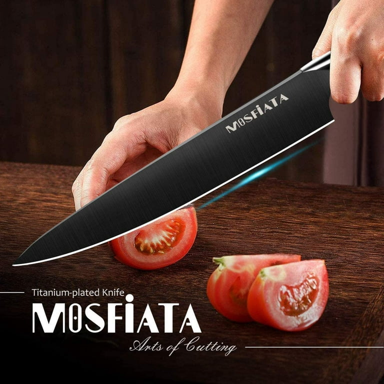  MOSFiATA 8 Super Sharp Professional Chef's Knife with Finger  Guard and Knife Sharpener, German High Carbon Stainless Steel EN1.4116 with  Micarta Handle and Gift Box: Home & Kitchen