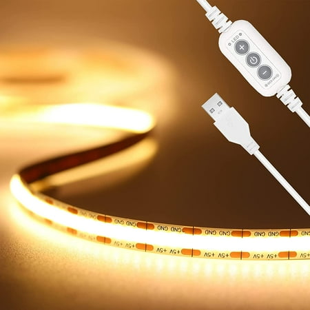 

LED Strip Light 5V USB 6.56ft/2m 640LEDs 1200lm Dimmable COB LED Strip Light 3000K Warm White CRI85+ USB TV Backlight Flexible Under Cabinet Tape Light for Bedroom Kitchen Home DIY Lighting