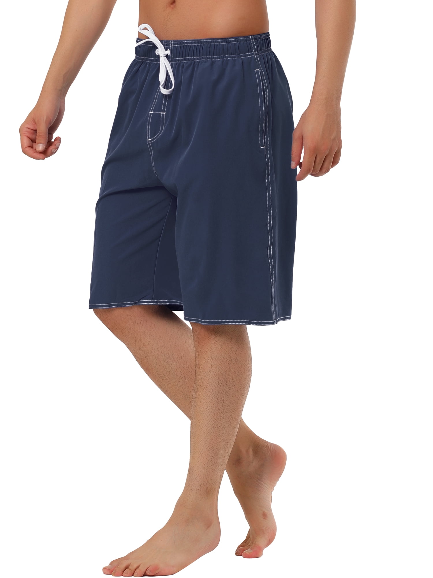INSPIRE CHIC Father's Day Men's Shorts Summer Drawstring Elastic Waist Solid Beach Board Swim Shorts 36 Dark Blue