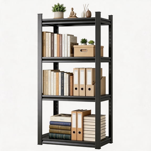Metal Bookshelf, 4-Tier Industrial Bookcase with Adjustable Shelf, Heavy Duty Bookshelf for Home Office, Living Room, Home Office, and Bedroom Storage, Black 44×24 x 12in