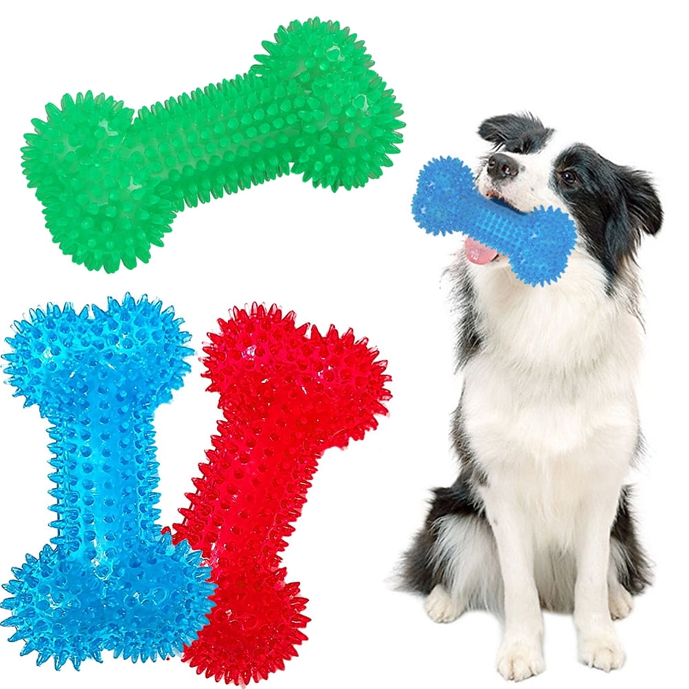 Carkira Dog Playset, Bone Stick Clean Teeth TPR Rubber Toys Barking Chew Pet Toys 3 Pack