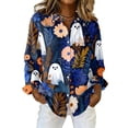 thumbnail image 3 of Halloween Shirts for Women Button Down Collared Funny Pumpkin Ghost Womens T Shirts Fall Clothes Long Sleeve Holiday Outfits Tops Blue XXXL, 3 of 8