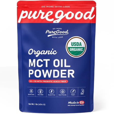 PureGood Organic MCT Oil Powder (1lb), Organic MCT Oil Powder with Organic Acacia Fiber, Unflavored, Vegan, Gluten Free, Dairy Free, Kosher