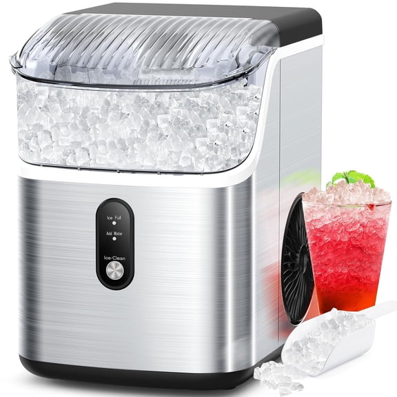 WAA Ice Makers Countertop,Portable Ice Machine with Crushed Ice,35lbs/Day,Self-Cleaning,One-Click Operation for Home Use(Silver)
