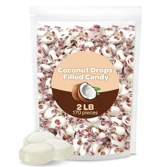 Funtasty Coconut Drops Filled Hard Candy, Individually Wrapped, Bulk Pack 2 Pound Bag