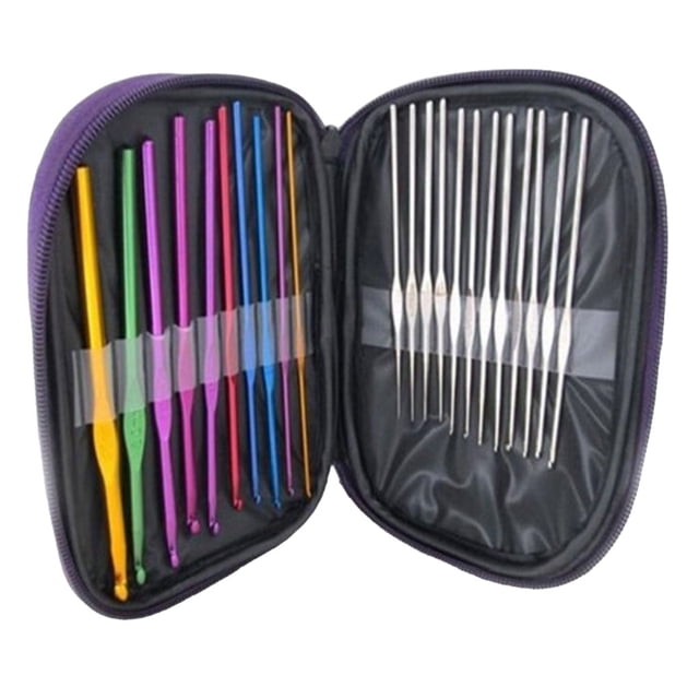 Bearachild 1 Juego de agujas de gancho, anillo de bucle de tejer, Kit de tejido de costura de aleación de aluminio romo, herramientas de hilo para zurcir, Artesanía 14 piezas púrpura (2-10 mm) Bearachild HA061461-02B