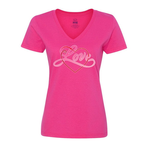Inktastic Love in Red and Pink with Heart Women's V-Neck T-Shirt