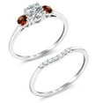 thumbnail image 2 of Gem Stone King 10K White Gold Lab Grown Diamond and Red Garnet Bridal-Sets Ring for Women | 0.86 Cttw | Round 5MM | Gemstone April Birthstone | Size 6, 2 of 5